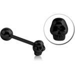 BLACK PVD COATED SURGICAL STEEL GRADE 316L BARBELL WITH SKULL ATTACHMENT