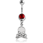 SURGICAL STEEL GRADE 316L JEWELED NAVEL BANANA WITH DANGLING CHARM - SKULL CROSS