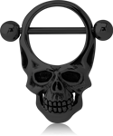 BLACK PVD COATED SURGICAL STEEL GRADE 316L NIPPLE SHIELD BAR - ROUND SKULL