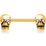 GOLD PVD COATED SURGICAL STEEL GRADE 316L NIPPLE BAR - SKULL