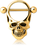 GOLD PVD COATED SURGICAL STEEL GRADE 316L NIPPLE SHIELD BAR - SKULL