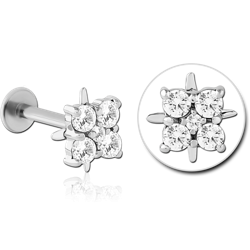 14K WHITE GOLD JEWELED ATTACHMENT WITH SURGICAL STEEL GRADE 316L INTERNALLY THREADED MICRO LABRET PIN