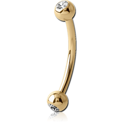 ZIRCON GOLD PVD COATED SURGICAL STEEL GRADE 316L DOUBLE JEWELED MICRO CURVED BARBELL