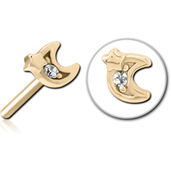 ZIRCON GOLD PVD COATED SURGICAL STEEL GRADE 316L JEWELED THREADLESS ATTACHMENT - CRESCENT AND STAR