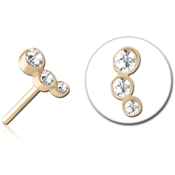 ZIRCON GOLD PVD COATED SURGICAL STEEL GRADE 316L JEWELED THREADLESS ATTACHMENT - TRIPLE JEWEL