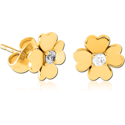 GOLD PVD COATED SURGICAL STEEL GRADE 316L EAR STUDS PAIR - FLOWER